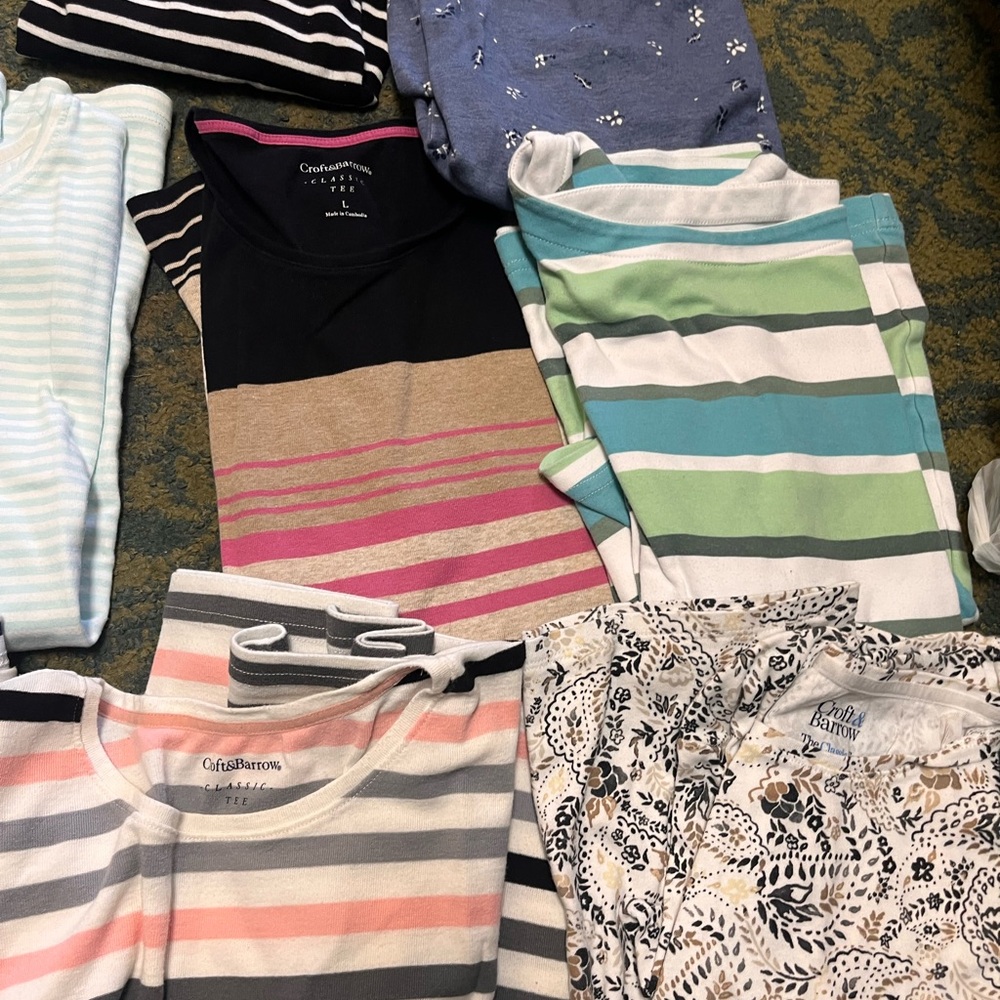 Bundle of 9 Croft & Barrow Women's Long Sleeve Tops - Striped and Floral Variety